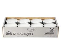 EDZARD Lot de 16 maxi bougies chauffe-plat ø 58 mm, blanc, sans parfum, coque en tôle