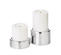 EDZARD Lot de 2 bougeoirs Luca, en Acier Inoxydable martelé Poli Brillant, diamètre 7,5 cm, Hauteur 2,5 cm et 5 cm, pour Bougies Pilier Ø 6 cm, idéal pour la Bougie permanente Cornelius