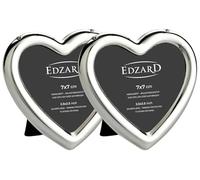 EDZARD Lot de 2 mini-cadres photo Coeur pour photo 7 x 7 cm, argenté précieux, protégé contre le ternissement, avec dos en velours, cadre photo à poser