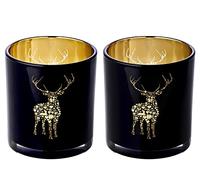 EDZARD Lot de 2 photophores Fancy pour Bougies Chauffe-Plat, Motif cerf, Exterieur Noir, intérieur doré, Hauteur 8 cm, Ø 7 cm