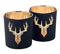 EDZARD Lot de 2 photophores Lio (Hauteur 8 cm, diamètre 7 cm) - Motif cerf - Extérieur Mat - Intérieur doré