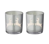EDZARD Lot de 2 photophores Loki - Hauteur : 8 cm - Diamètre : 7,5 cm - Gris