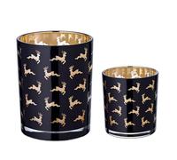 EDZARD Lot de 2 photophores Luna (Hauteur 8 et 13 cm), Noir, Motif cerf