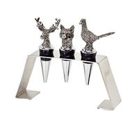 EDZARD Lot de 3 bouchons de bouteille en acier inoxydable avec support, cerf, renard, faisan, hauteur 9 cm, Tons Argentés