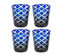 EDZARD Lot de 4 verres en cristal Dio bleu (140 ml) taillés à la main - Lot de 4 verres à eau, à whisky, à café glacé - Set de verres pour gin, whisky, eau - photophores