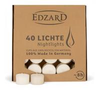 EDZARD Lot de 40 bougies chauffe-plat blanches (diamètre 38 mm, durée de combustion de 8 heures) en paraffine, sans parfum - Nightlights, idéales pour la bougie longue durée Cornelius de Edzard