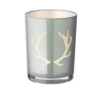 EDZARD Photophore Ati (hauteur 13 cm, ø 10 cm), motif bois de cerf, gris