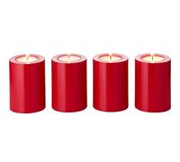 EDZARD Photophore Cornelius Lot de 4 (H 8 cm, Ø 6 cm), Rouge | aspect bougie pilier, ne se consume jamais, sans coulée de cire, pour bougies chauffe-plat, polyéthylène 100 % recyclable