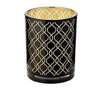 EDZARD Photophore en verre en forme de losange, hauteur 13 cm, extérieur noir, intérieur doré, motif losanges - Photophore en verre