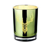 EDZARD Photophore en Verre Ted, Motif cerf, Hauteur 13 cm, diamètre 10 cm, Exterieur Vert, Interieur doré