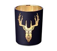 EDZARD Photophore Lio (Hauteur 13 cm, diamètre 10 cm), extérieur Noir/intérieur doré avec Motif de cerf