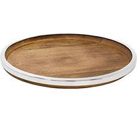 EDZARD Plateau de Service Cincinnati, Bois de manguier et en Acier Inoxydable, diamètre 40 cm,