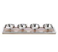EDZARD Porte-Bougies de l'Avent Ruti (Hauteur 5,5 cm, Longueur 45 cm), Acier Inoxydable et Bois de manguier, pour 4 Bougies de ø 8 cm