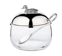 EDZARD Pot à Confiture Canard en Verre, Hauteur 10 cm, argenté Noble, Poli Brillant