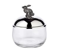 EDZARD Pot à confiture Lapin (H 12 cm, Ø 9 cm), argenté | couvercle lapin, décor de Pâques, avec couvercle, pour sucre, miel et confiture, petit-déjeuner et brunch, bocal de cuisine