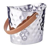 EDZARD Seau à glace Gilbert (B 28 cm, H 23 cm), acier inoxydable, martelé | Nickelé avec anse en cuir marron, refroidisseur à vin, seau à champagne, accessoires de bar
