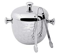 EDZARD Seau à Glace Rico, avec Couvercle et Pince à Glace, en Acier Inoxydable Poli Brillant, martelé, Hauteur 21 cm