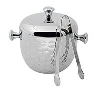 EDZARD Seau à glace Rico, avec couvercle et pince à glace, en acier inoxydable poli brillant, martelé, hauteur 18 cm