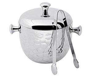 EDZARD Seau à glace Rico (H 21 cm, Ø 20 cm, 2 L), acier inoxydable | Bac à glaçons avec couvercle, poli miroir, double paroi, martelé, pince à glaçons incluse, accessoires de bar