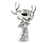 EDZARD Tête de cerf avec bol Richard en aluminium nickelé argenté Hauteur 33 cm Bol en acier inoxydable