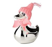 EDZARD Tirelire Canard, argenté Noble, résistant à la ternissure, Hauteur 13 cm, avec écharpe et Capuchon Rose et Bleu Clair