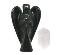 EDZZEL Figurine d'ange gardien de poche en tanzanite noire sculptée à la main - 5,1 cm