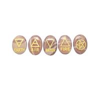 Edzzel Lot de 5 pierres ovales Narmada gravées avec symboles triangulaires (terre, air, feu, eau) polies pour pierres précieuses Reiki