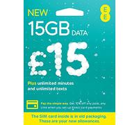 EE Carte SIM prépayée de 15 £ pour 30 jours avec 500 minutes, SMS illimités et 5 Go de donnéesAdaptable trois tailles : standard, micro et nano
