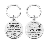 EE&YU Cadeau de mariage pour homme et femme - Porte-clés « Happy 2nd Anniversary » pour lui, elle, petit ami, petite amie, mari, épouse, couple