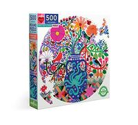 eeBoo- eeBoo's Love Round Jigsaw Puzzle Oiseaux Birds and Flowers Carton recyclé Adulte 500 pièces colorés-PZFBDF, 1 EA