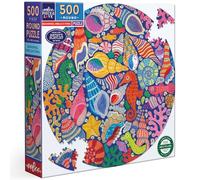 Eeboo - Puzzle Rond 500 Pièces Hippocampes, Coquillages et Coraux - Puzzle Adulte en Carton - Format Rond - Monde Marin Illustré - Diamètre 58.5 cm