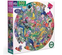 Eeboo Puzzle 500 pièces Paradise Garden – format rond 58,5 cm, illustrations de fleurs et d'oiseaux