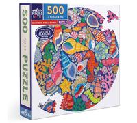 Eeboo - Puzzle Rond 500 Pièces Hippocampes, Coquillages et Coraux - Puzzle Adulte en Carton - Format Rond - Monde Marin Illustré - Diamètre 58.5 cm
