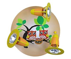 EEC A++, Elobra Plafonnier famille d'hiboux - Bois 3 ampoules