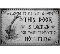 eedee Plaque en étain créative « Welcome to My Viking Home » - Décoration murale vintage - Art rétro - Décoration amusante pour maison, bar, pub, café, ferme - 20,3 x 30,5 cm