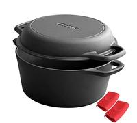 EEDGING CASTING - Cocotte 2 en 1 en fonte pré-enduite avec couvercle à poêle - Batterie de cuisine en fonte avec deux poignées pour intérieur et extérieur - Pour pain, frire, pâtisserie, camping - 7 l