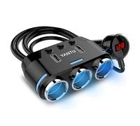 EEEKit Allume-Cigare Multiprise 3 Ports, Prise Allume-Cigare Voiture 12V/24V avec 2 Ports USB de Chargement et Affichage de Tension