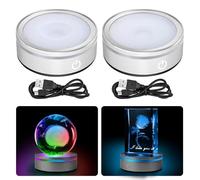 EEEKit Base Lumineuse LED Pour Cristaux, Zestaw 2 Okrągłych Podstawek Z Oświetleniem w 6 Kolorach do Sztuki z Kryształu Płaska Podstawa Wklęsła