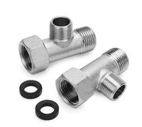 EEEKit Lot de 2 valves à 3 voies en T en laiton - Vanne de raccordement WC robuste 3/8" droite et 1/2" latérale - Adaptateur en T pour réservoir de WC, machine à laver, douchette, salle de bain et