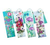 EEEKit Marque-page de peinture à diamants, kits d'art diamant à faire soi-même pour adultes, marque-page en cuir à pompons floraux pour les amateurs de livres