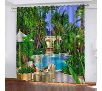 EEetwa Réduction Du Bruit Rideau 3D Villa Vue Jardin 234X183Cm Chambre D'Enfant Cuisine Salon Décoration Polyester Isolant Thermique Moderne Rideau Occultant 3D Isolation Thermique Douce Réduction