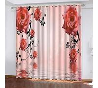 EEetwa Rideau Occultant 3D Fleur Rose Rose 160X115Cm 100% Polyester Isolé Thermiquement,Économie D'Énergie Reduire Le Bruit Traitement Pour Chambre Salon Chambre Des Enfants