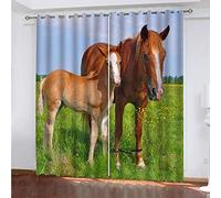 EEetwa Rideau Salon Occultant - Cheval Animal Des Prairies 183X214Cm Isolant Thermique Rideaux À Oeillets Solid Lourd Décoration De Fenêtre Pour Chambre Chambre De Garçon, Salon, Chambre
