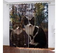 EEetwa Rideaux Occultants A Oeillets Chat Animal De La Forêt 183X160Cm 3D Chambre D'Enfant Cuisine Salon Décoration 3D Impression Rideau Occultant Polyester 2 Pièce Rideaux Chambre De Garçon, Salon