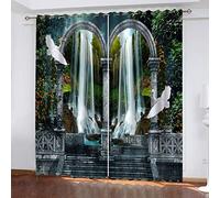 EEetwa Rideaux Occultants Pour Enfants - Paysage De Cascade D'Arche Vintage 183X160Cm Rideau Perforé Pour Salon, Isolation Thermique Douce En Fibre De Polyester, Réduction Du Bruit, Protection De L