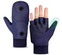 EEFOW Demi-doigt Flip Gants d'hiver thermiques pour homme : extérieur chaud pour écran tactile Gants imperméables coupe-vent pour vélo, ski, travail, football, moto, sport, bleu, taille S