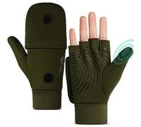 EEFOW Gants d'hiver demi-doigts pour homme en plein air thermique coupe-vent antidérapant avec écran tactile chaud pour cyclisme, ski, football, moto, vert militaire, taille L
