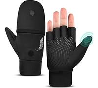 EEFOW Gants et Mitaines d'hiver sans Doigts Thermiques: Temps Froid, Chauds, Imperméables, Légers, écran Tactile, Course à Pied, Cyclisme, Gant de Sport pour Homme et Femme, Noir S