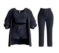 EEJBYTDI Ensemble de tricot Misscosy 4 pièces, tenue sexy en 4 pièces pour femme, pyjama en polaire, cardigan chaud, gilet (black,s)