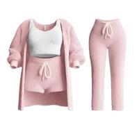EEJBYTDI Ensemble de tricot Misscosy 4 pièces, tenue sexy en 4 pièces pour femme, pyjama en polaire, cardigan chaud, gilet (pink,l)